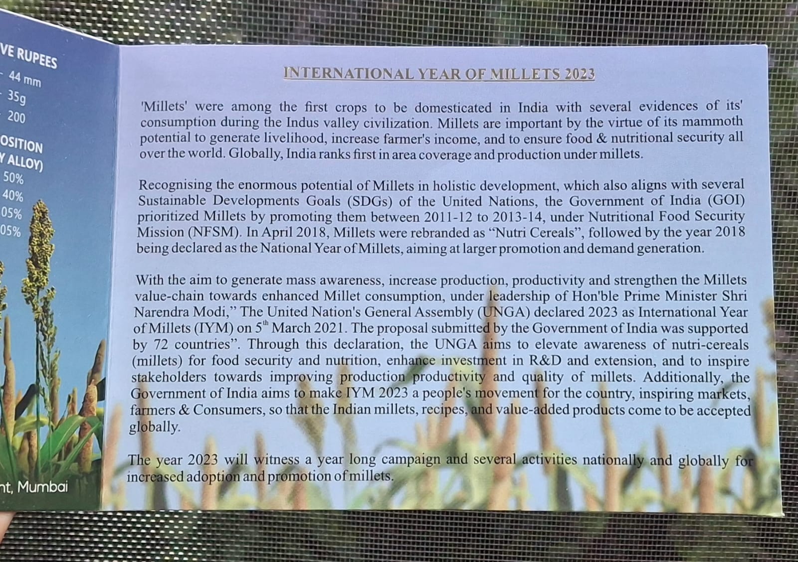 International Year of Millets 2023 (Proof Set) Mumbai Mint