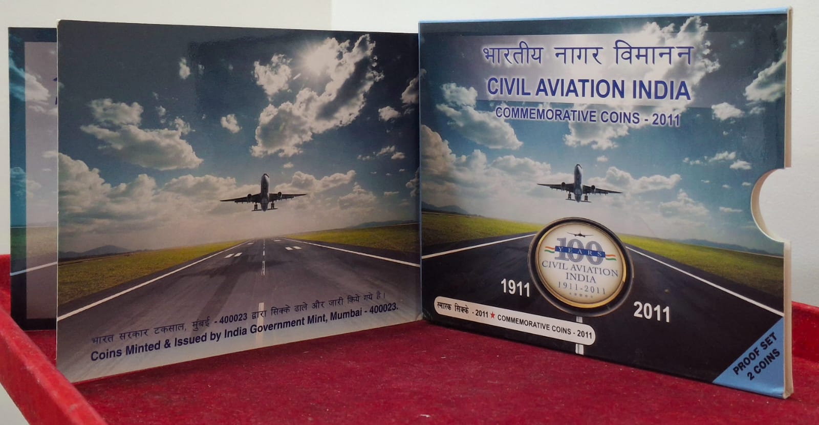 CIVIL Aviation India 2011 Rare 2 Coins (Proof Set) Mumbai Mint