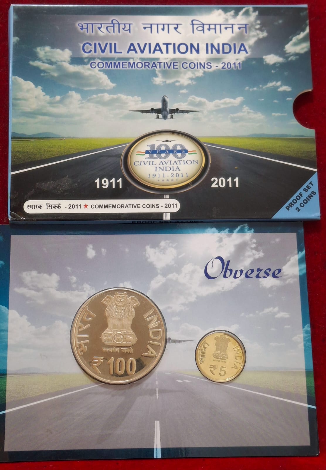 CIVIL Aviation India 2011 Rare 2 Coins (Proof Set) Mumbai Mint