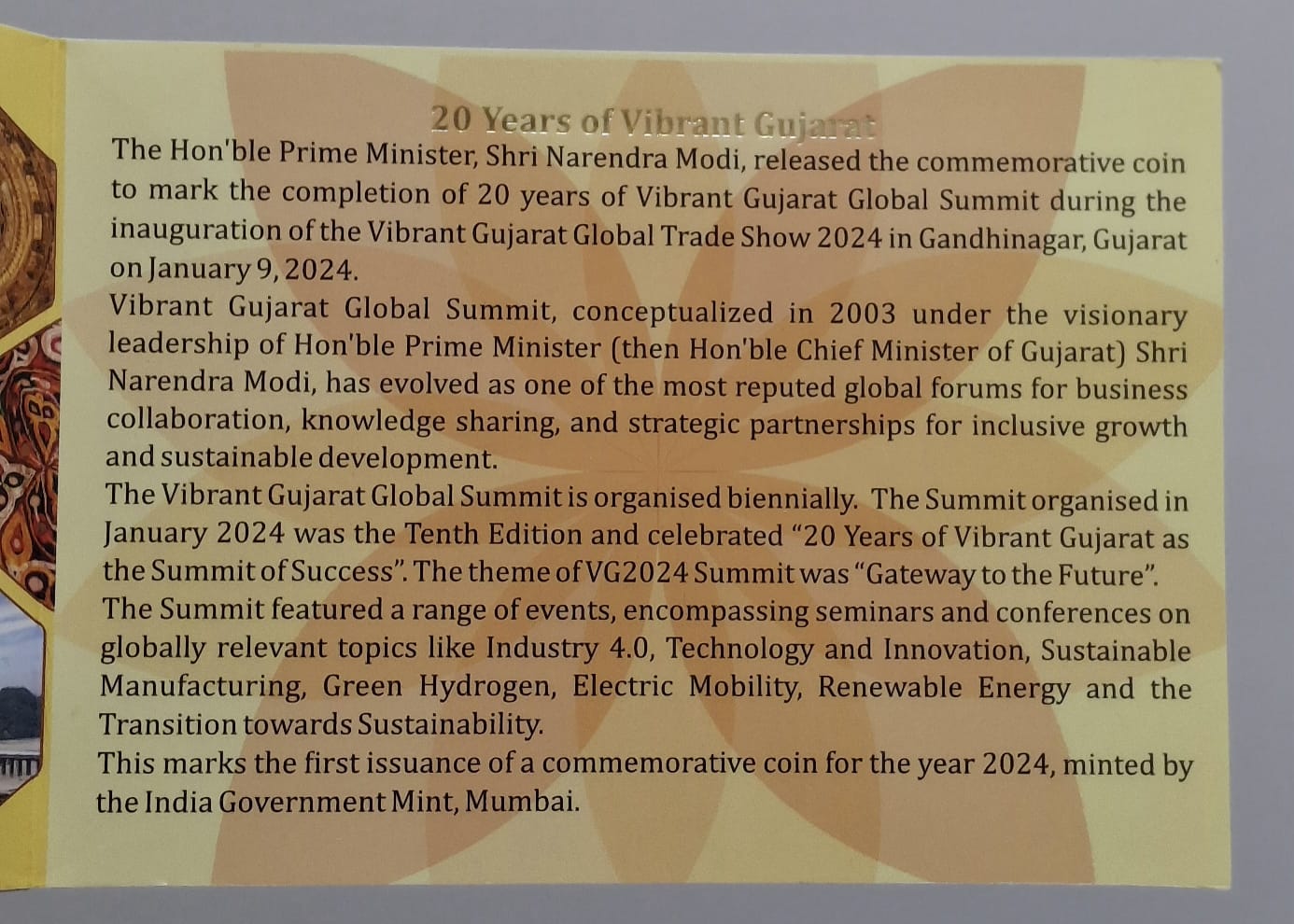 20 Years of Vibrant Gujarat 2024 Rare (Proof Set) Mumbai Mint