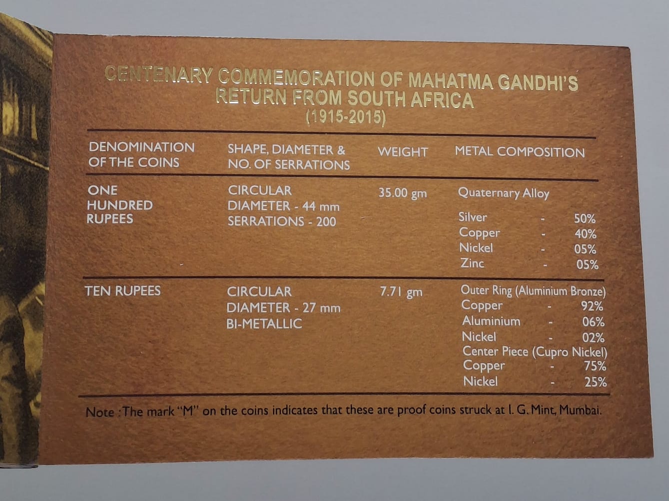 Centenary Commemoration of Mahatma Gandhi's Return from South Africa 2015 Mumbai Mint Rare 2 Coins ((Proof Set))