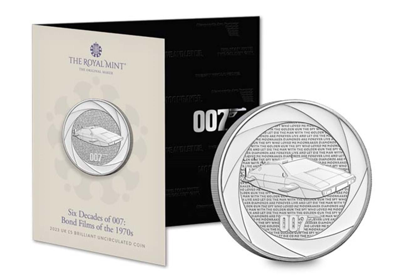 UK 2023 James Bond: Films of the 70s BU £5 Coin Royal mint ishu uncirculated set