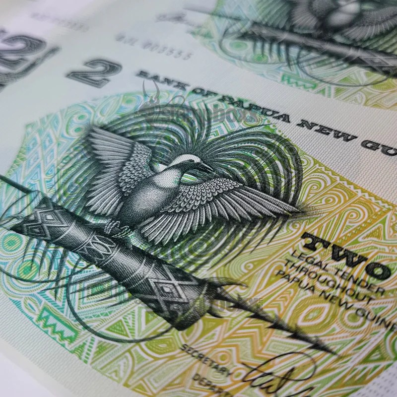 Bank of Papua New Guinea 2 KINA Bank Note Block of 3 Uncut Notes Rare Beautiful