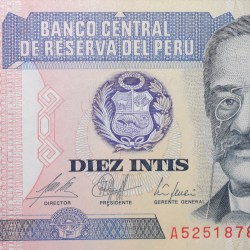 10 Intis of Peru Country (AD 1985-1987) with a woman working in a cotton plantation