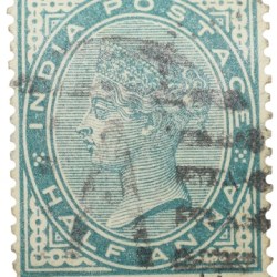 Postal Stamp of Queen Victoria 1/2 Anna Green Colour - Used Condition as per Image.