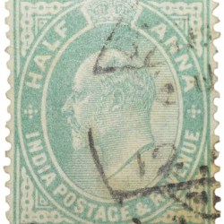 Postal Stamp of Edward VII 1/2 Anna Green Colour - Used Condition as per image.