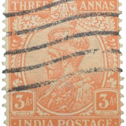 Postal Stamp of George V 3 Annas Orange Colour - Used Condition as per image.