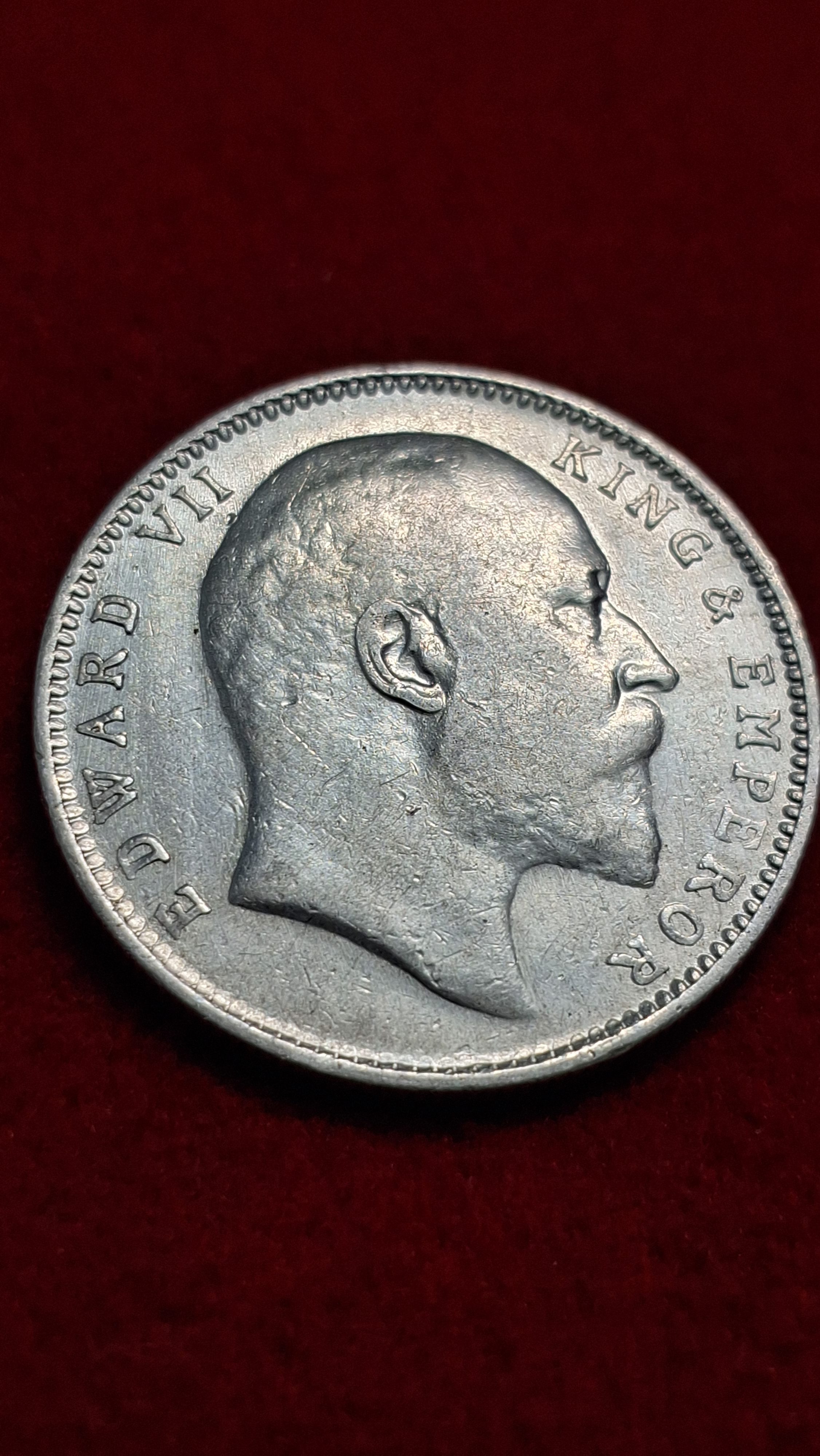 One Rupee 1907 Edward VII King and Emperor Coin SKU 01