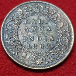Half Anna 1862 Coin Victoria Queen