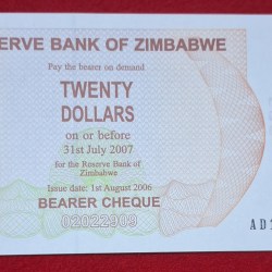 Rare Zimbabwe 20 Dollar Note Ending 786 GEM UNC Condition Note