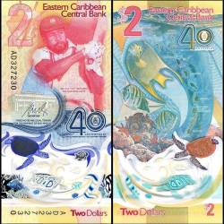 East Caribbean States 2 Dollars Banknote 2023 P61 UNC Commemorative Polymer 40th Anniversary of Eastern Caribbean Central Bank 1983 to 2023
