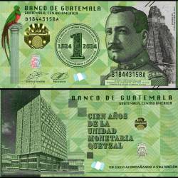 Guatemala 1 Quetzal Banknote 2023 P129 UNC Commemorative 100th Anniversary of Quetzal Currency 1924 to 2024