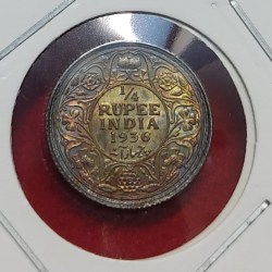 1/4 Rupee Silver George V 1936 Bombay Mint GEM UNC Condition with High Luster