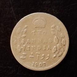 Silver British India King and emperor Edward VII denominaton 2 Year 1907 Full silver Same and similar piece available