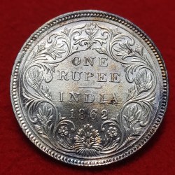 One Rupee Silver Coin Victoria Queen 1862 2/0 DOTS Variety