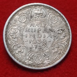 Half Rupee Silver Coin George V 1939 Calcutta Mint