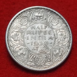Half Rupee Silver Coin George V 1939