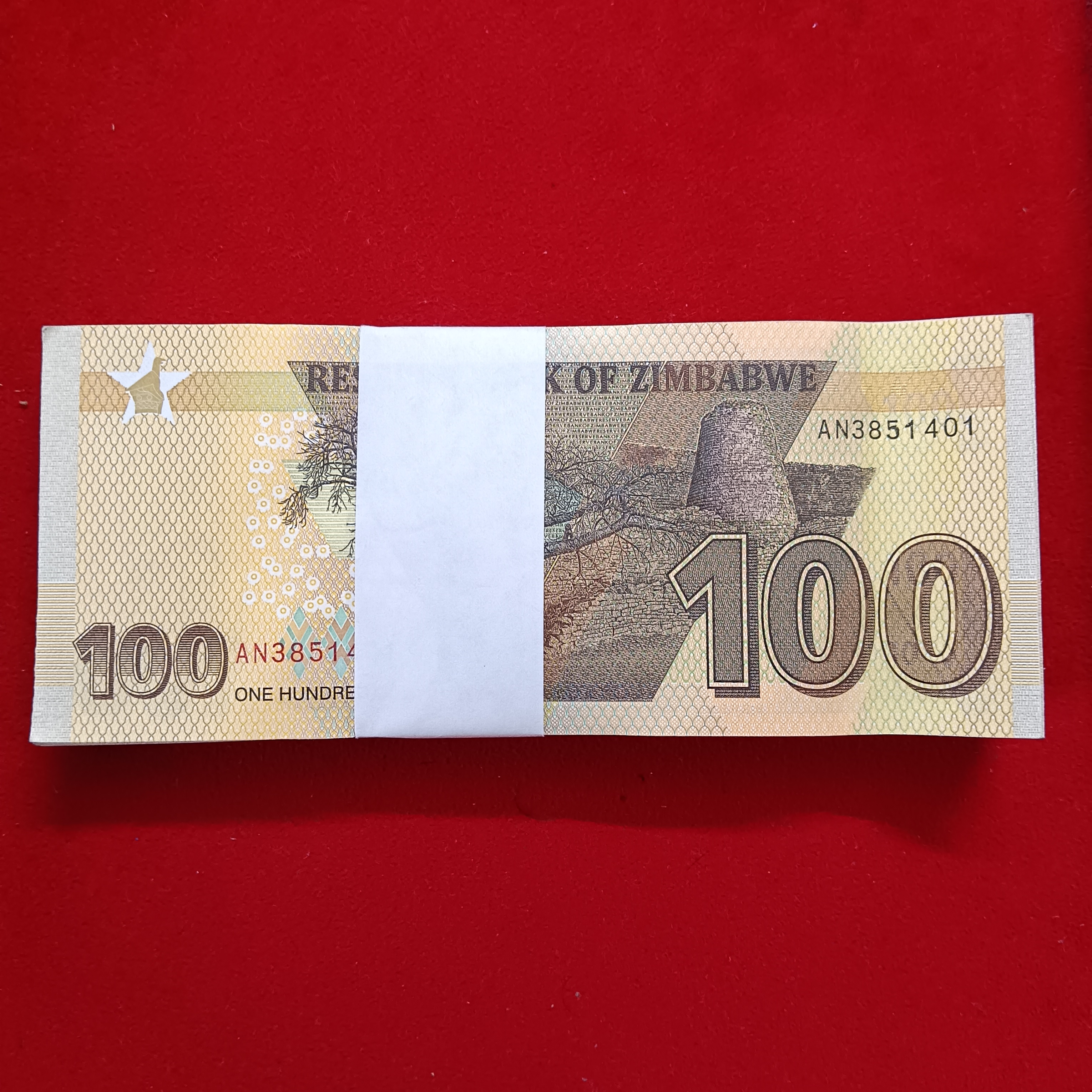 100 One Hundred Dollars Old Issue Serial Bundle Reserve Bank Of Zimbabwe Gem Bunc Condition