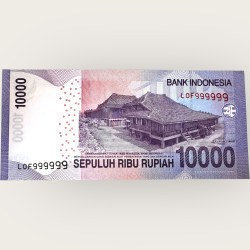 Indonesia 10000 Rupiah Low Serial 2015 Issue Gem UNC 999999 Unique and Rare