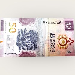 Mexico 50 Pesos Banknote 2023 P133e1 UNC Polymer UNC World Banknote Ending 786 Series
