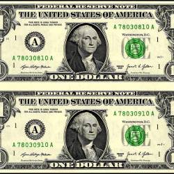 United States 1 Dollars Banknote 2017 Issue B Series Gem UNC 2 Notes Uncut Sheet Very Unique and Ultra Rare
