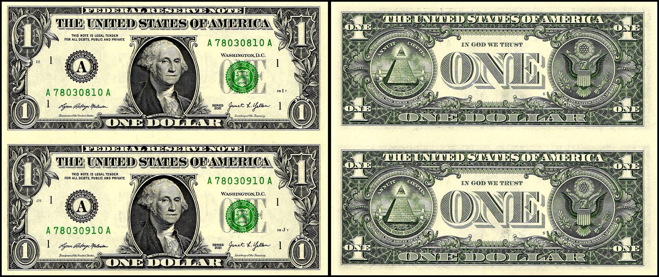 USA 1 Dollars Banknote 2017 Issue B Series Gem UNC 2 Notes Uncut Sheet Very Unique and Ultra Rare