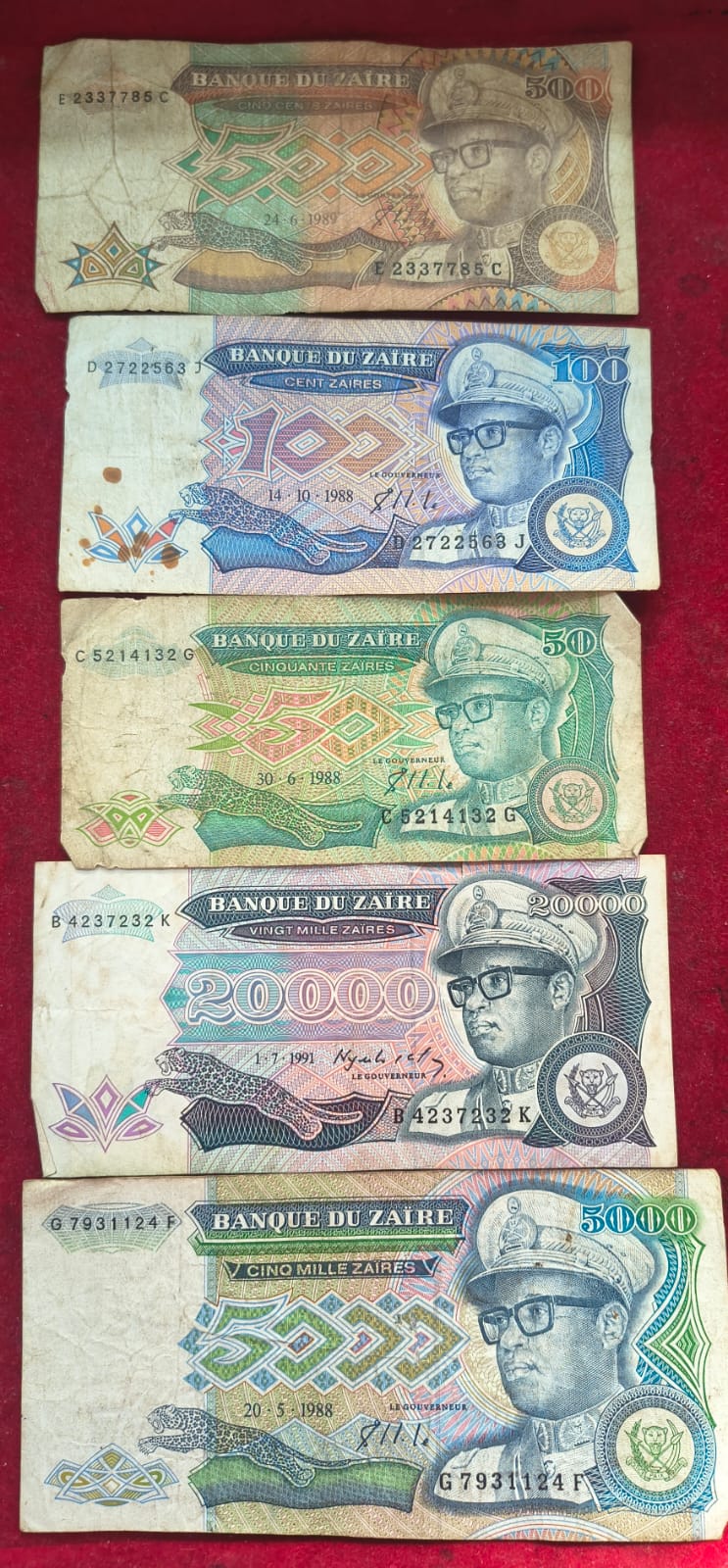 24 Different Zaire All Different Denomination Rare (24 Note Set )