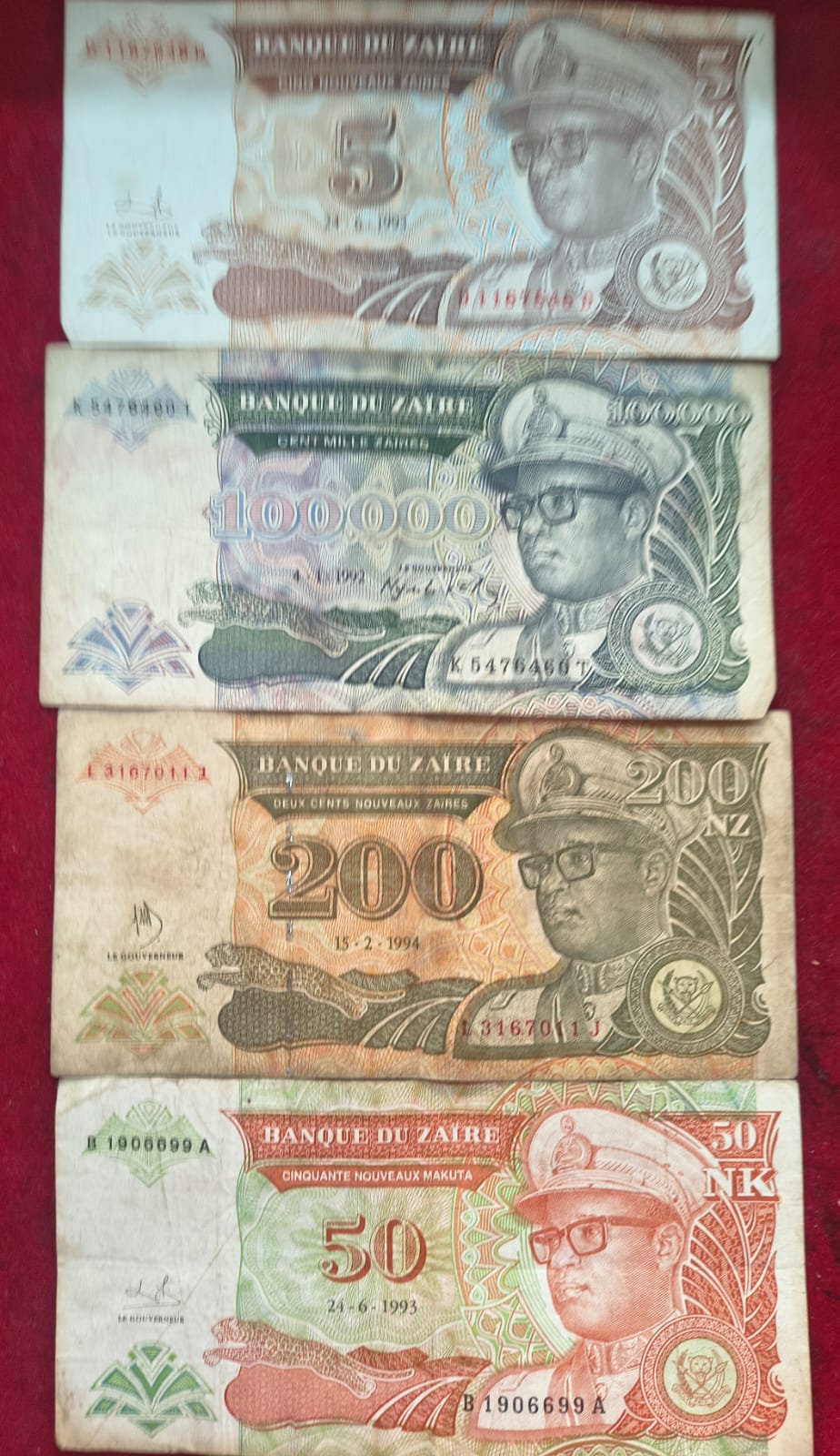24 Different Zaire All Different Denomination Rare (24 Note Set )