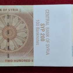 Syria 200 Pounds Rare ( 100 Note) Serial Packet UNC
