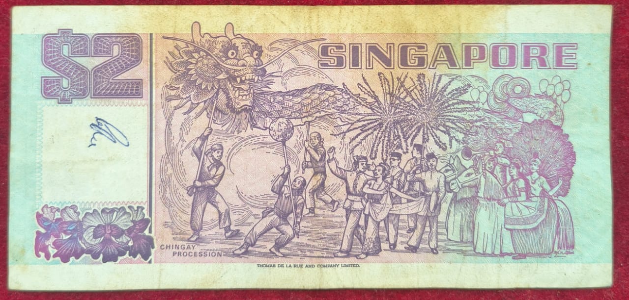 Singapore 2 Dollars purple rare note # b-2