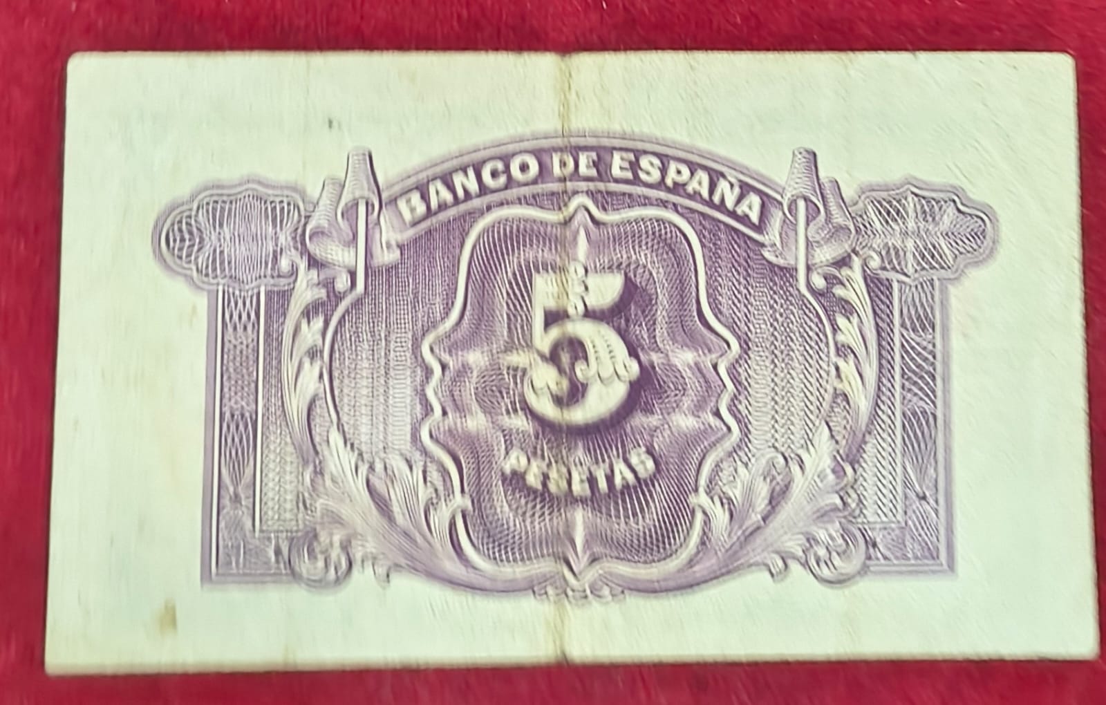 Spain 5 Pesetas Silver Certificate Rare Note # B-2