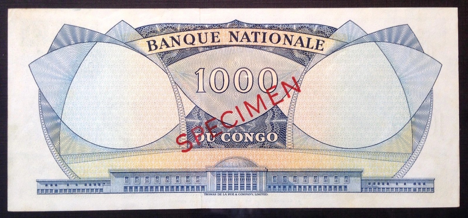Congo Democratic Republic Banknote Specimen 1000 Francs 1 8 64 P8s Specimen UNC Unique and Rare