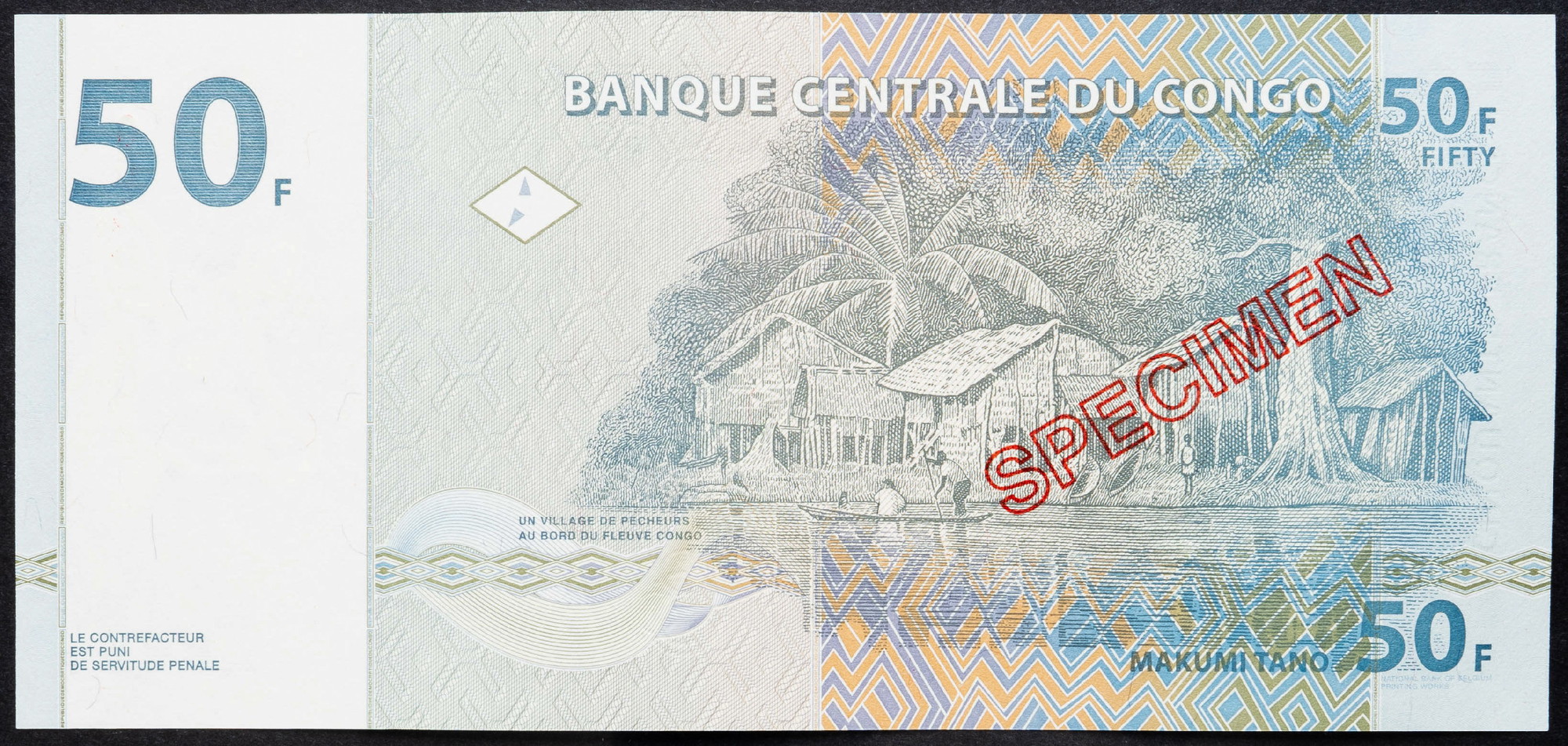 Congo Democratic Republic 50 Francs 1997 Specimen UNC Specimen Unique and Rare