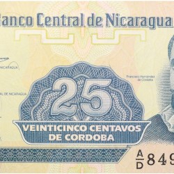 25 Centavos of Nicaragua (AD 1991) with Sacuanjoche, Nicaragua's national flower
