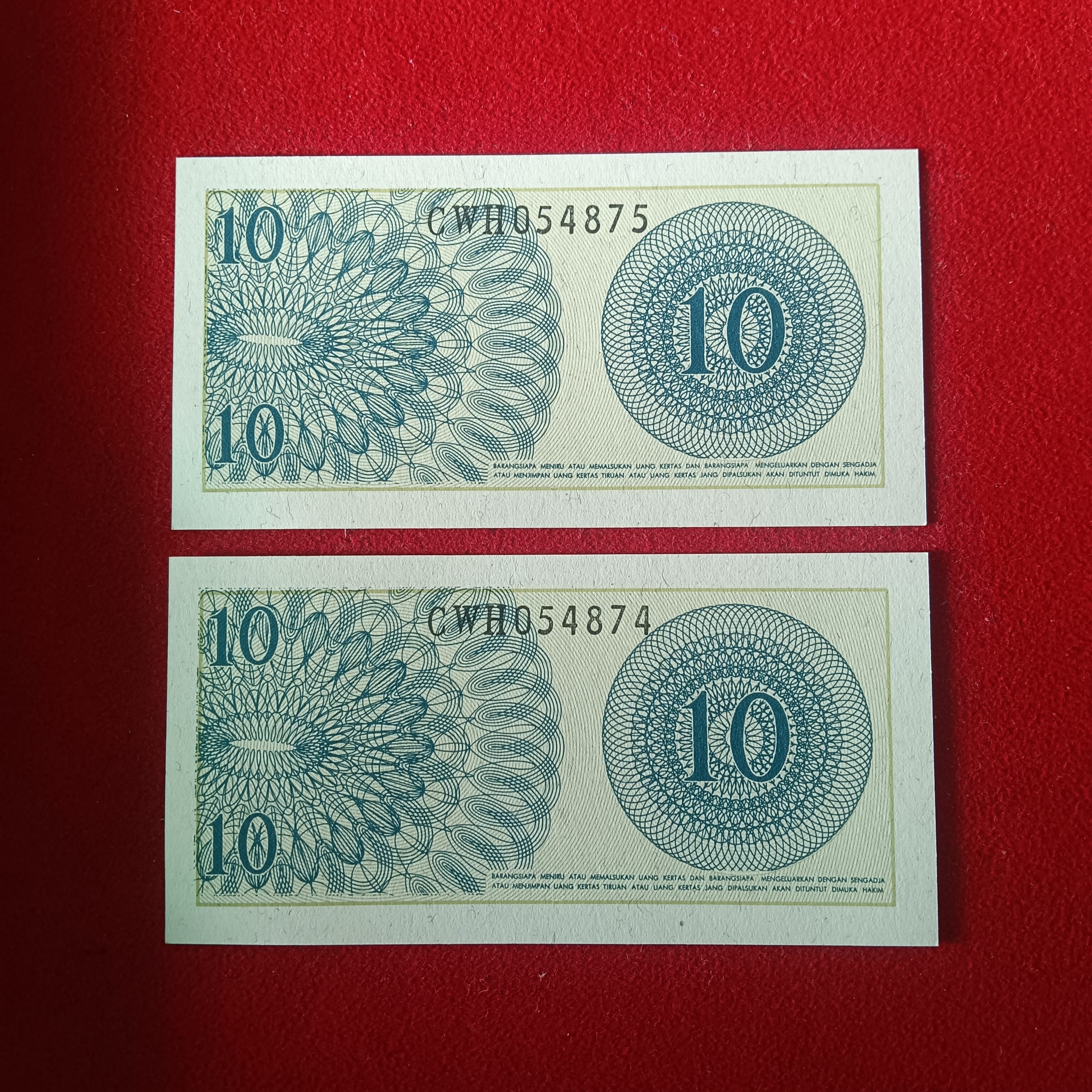 Indonesian 10 SEN Sepuluh 1964 Year 6 Pcs Given Bank Indonesia Unc Condition