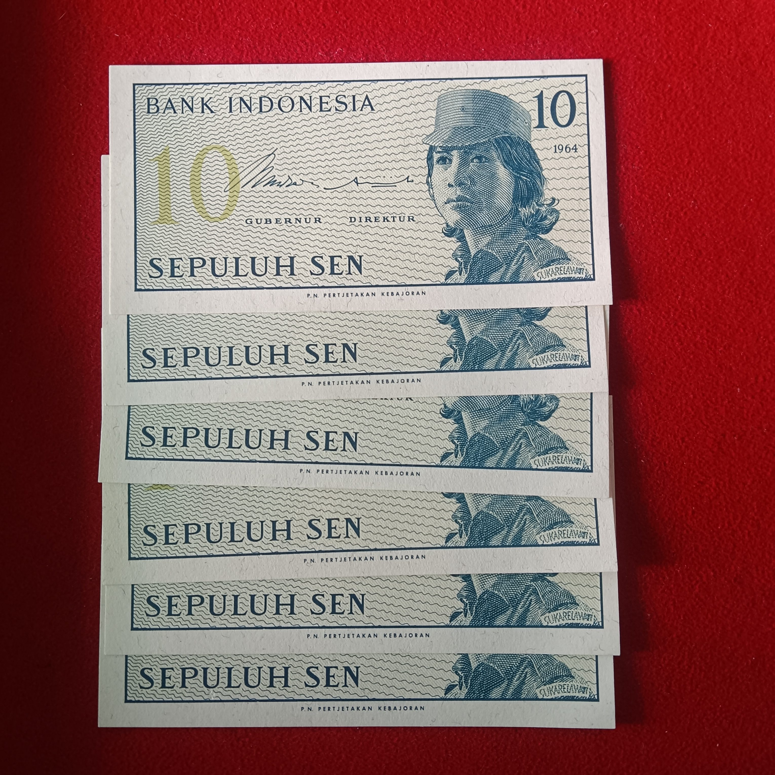 Indonesian 10 SEN Sepuluh 1964 Year 6 Pcs Given Bank Indonesia Unc Condition
