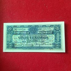 Extremely Rare Note Portuguese Mogambique 20 Vinte Centavos Issue 1933 Year Gem Unc Condition