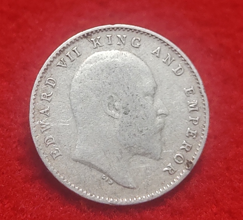 Two Anna Silver Coin Edward VII 1907 Calcutta Mint