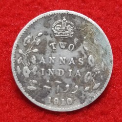 Two Anna Silver Coin Edward VII 1910 Calcutta Mint