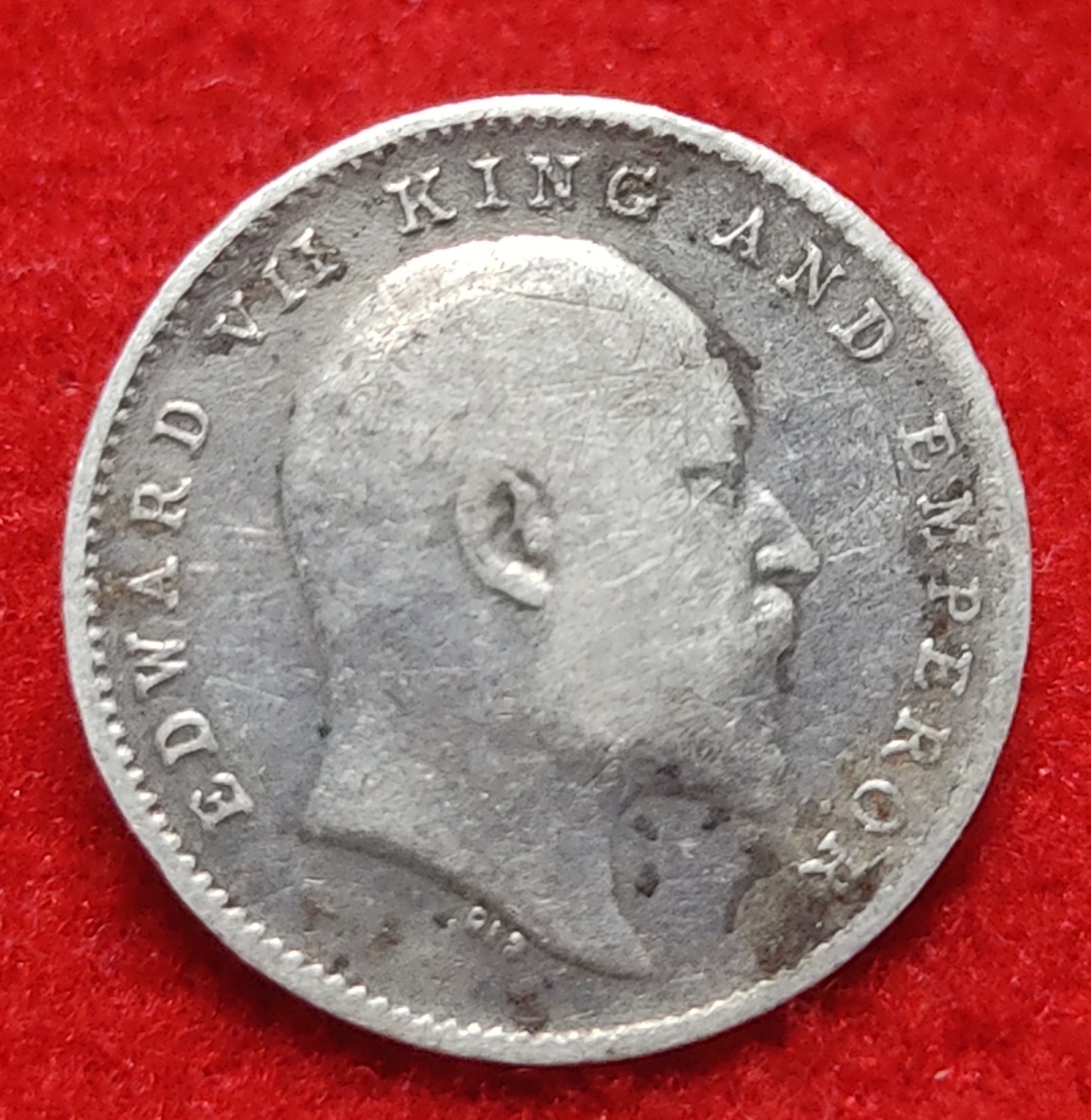 Two Anna Silver Coin Edward VII 1910 Calcutta Mint