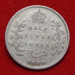 Rare Half Rupee Silver Edward VII 1909 Calcutta Mint