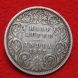 Half Rupee Victoria Empress Year 1897 Calcutta Mint