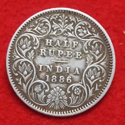 Half Rupee Victoria Empress Year 1886 Calcutta Mint