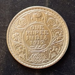 Silver British India King and emperor George v Denominaton 1₹ Year 1917 Excellent condition Same and similar piece available