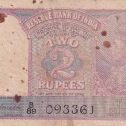 Two Rupees India George six British-India Governor C.D.Deshmukh Extremely Rare note