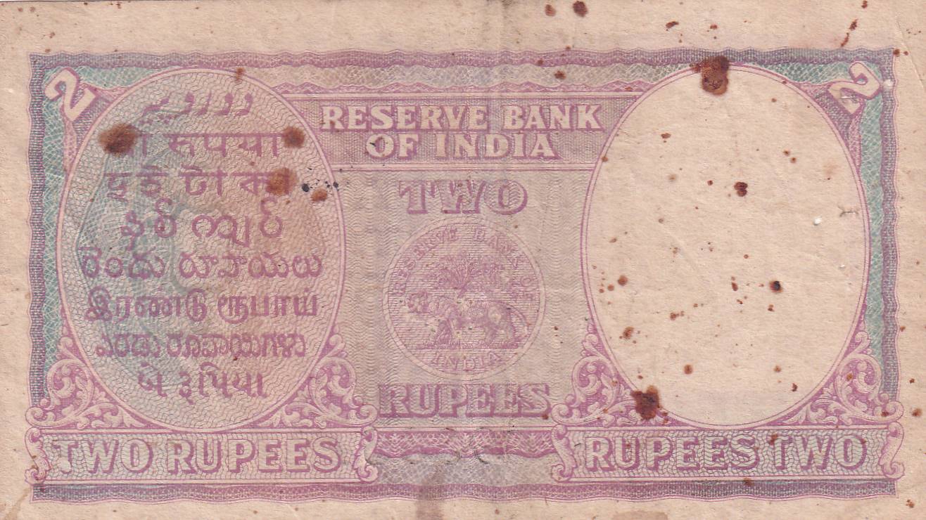 Two Rupees India George six British-India Governor C.D.Deshmukh Extremely Rare note