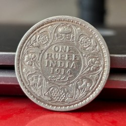 Rare 1914 One Rupee of George V King Emperor Calcutta Mint Silver 11.66 Gram British India Coin Same as per shown given