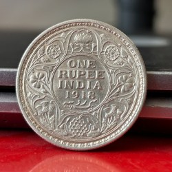 Rare 1918 One Rupee of George V King Emperor Calcutta Mint Silver 11.66 Gram British India Coin Same as per shown given