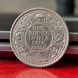 Rare 1918 One Rupee of George V King Emperor Bombay Mint Silver 11.66 Gram British India Coin Same as per shown given