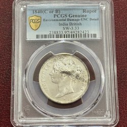Divided Legend One Rupee 1840 PCGS Graded UNC Detail Coin Rare